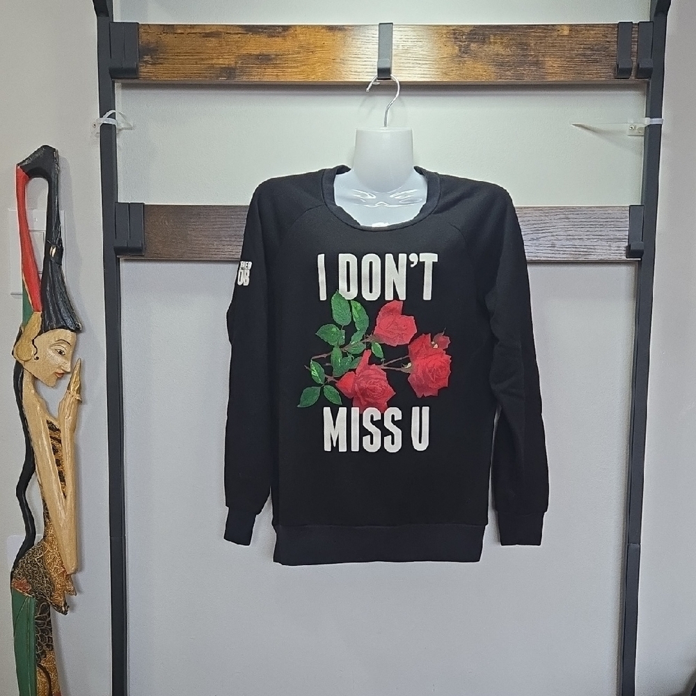 Married to the Mob Black "I Dont Miss U" Sweater Red Rose REVENGE SINGLE LADIES